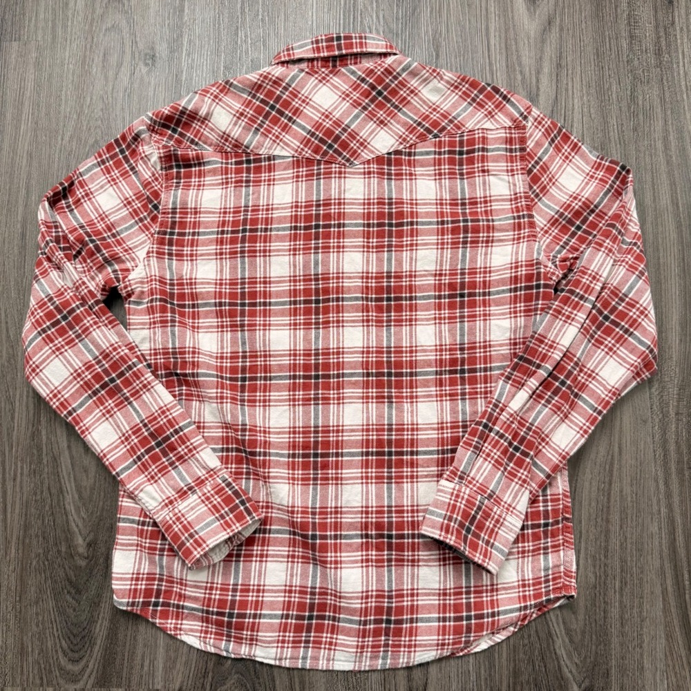 Lucky Brand Mens Plaid Flannel Western Snap Button Shirt Red White M - Picture 3 of 8